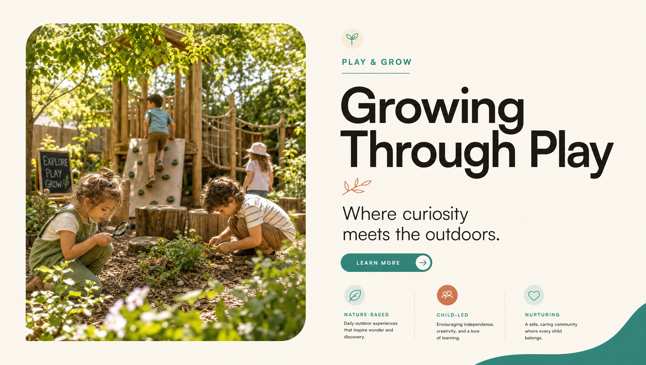 Children exploring and playing outdoors at The Children's Club